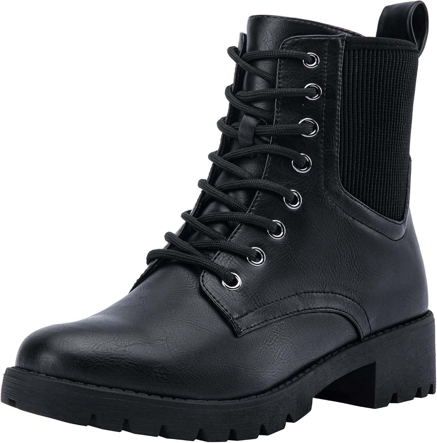 Vepose Women’s 916 Ankle Boots, Combat Lace up Short Booties with Inside Zipper