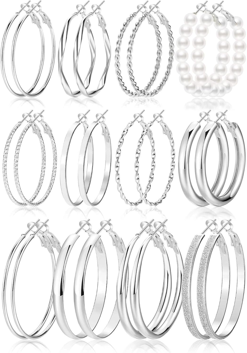 Gold Hoop Earrings Set for Women, 12 Pairs Hypoallergenic Large/Big Thin Thick Gold Hoops Earrings Loop Pack for Jewelry Gift 40mm/50mm