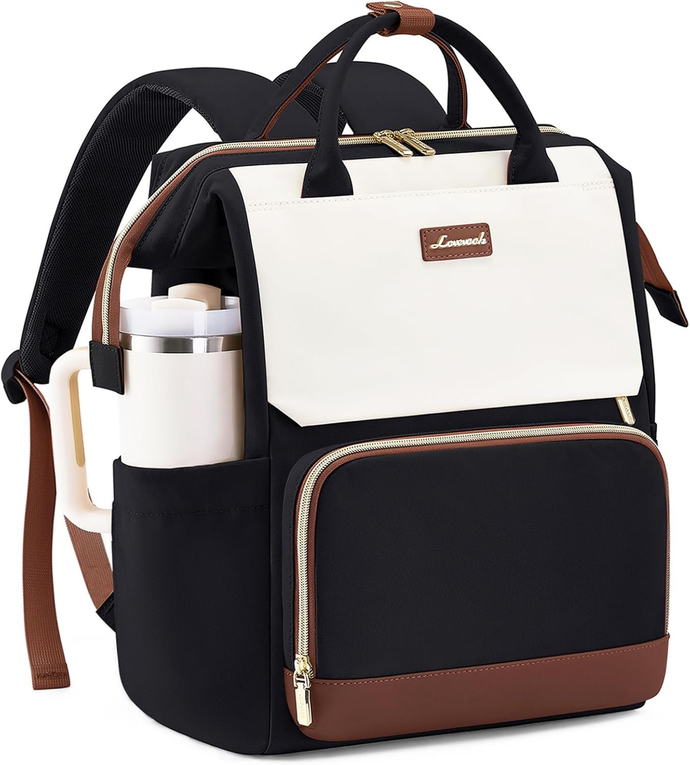 LOVEVOOK Laptop Backpack for Women with Giant Tumbler Holder Pocket, 15.6 inch Travel Work Backpack Purse for Nurse Teacher, Waterproof Bag College Bookbag Casual Daypack