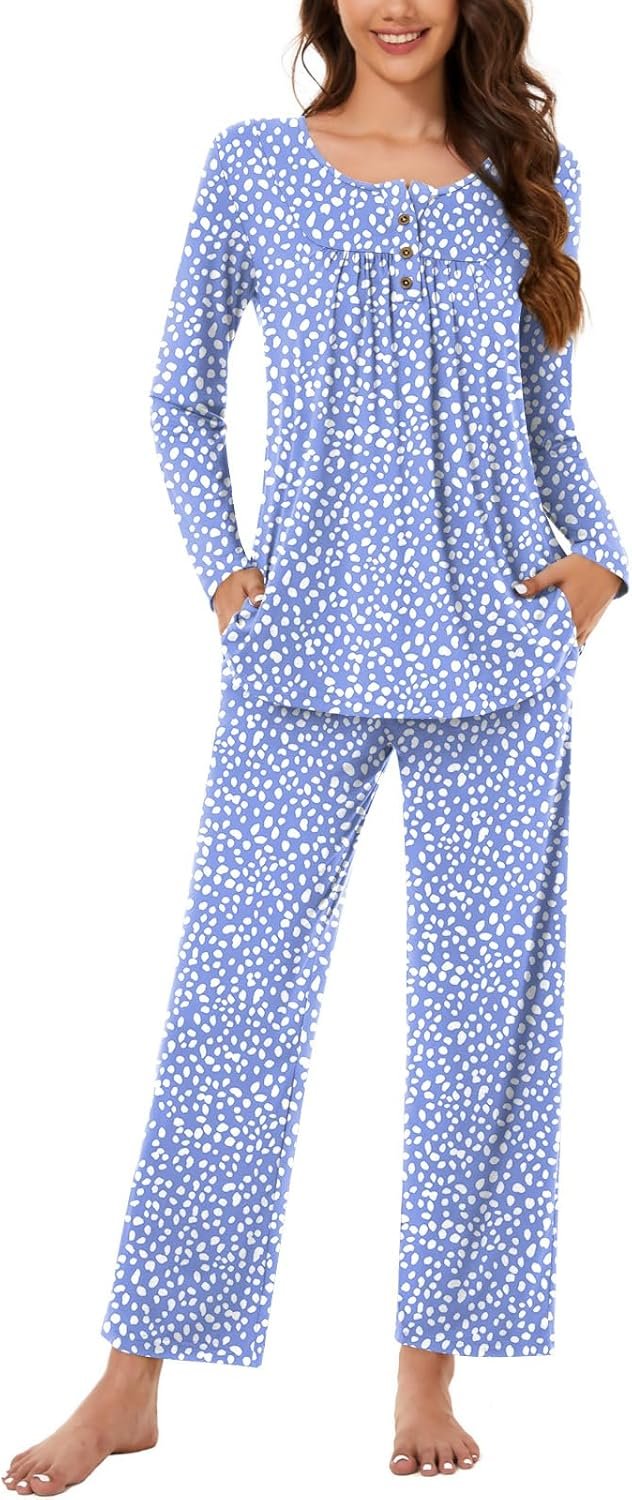 Bestbee Women’s Pajama Set, 2 Piece Lounge Outfits Sleepwear Fall Long Sleeve Long Pant With Pockets Ladies Pjs