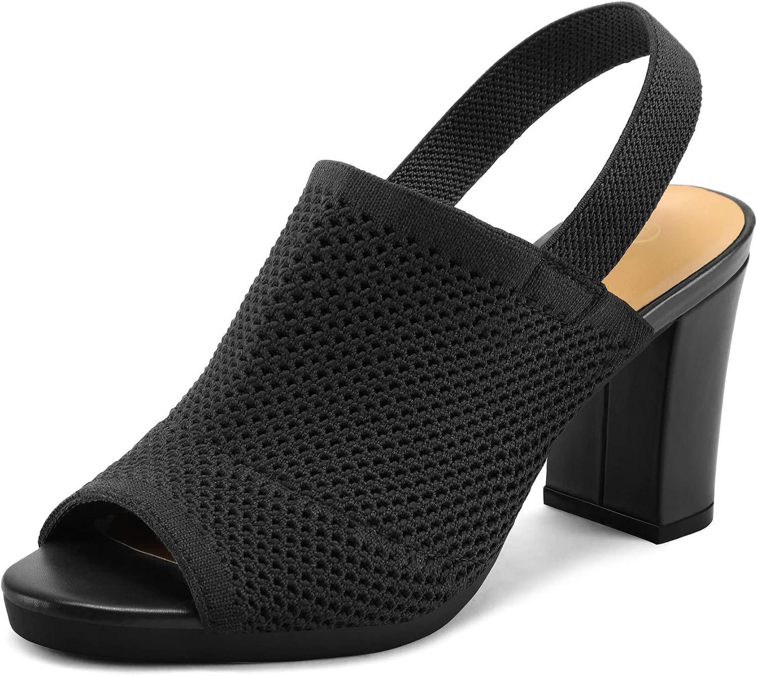 mysoft Women’s Knit Chunky Block High Heels Elastic Slingback Open Toe 3 Inch Heeled Sandals