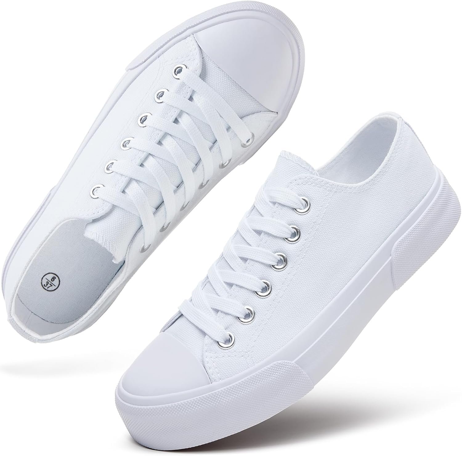 hash bubbie White Sneakers for Women Low Top Canvas Shoes Womens Canvas Sneakers Women’s Fashion Sneakers Slip on Casual Tennis Shoes