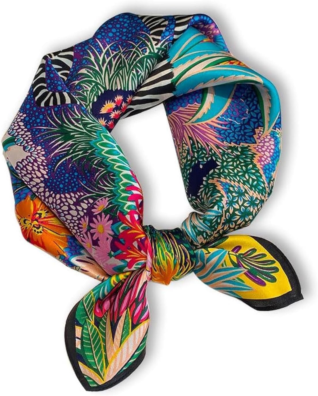 100% Mulberry Silk Neck Scarf – 21” x 21” Lightweight Neckerchief – Women Men Small Square Digital Printed Scarves