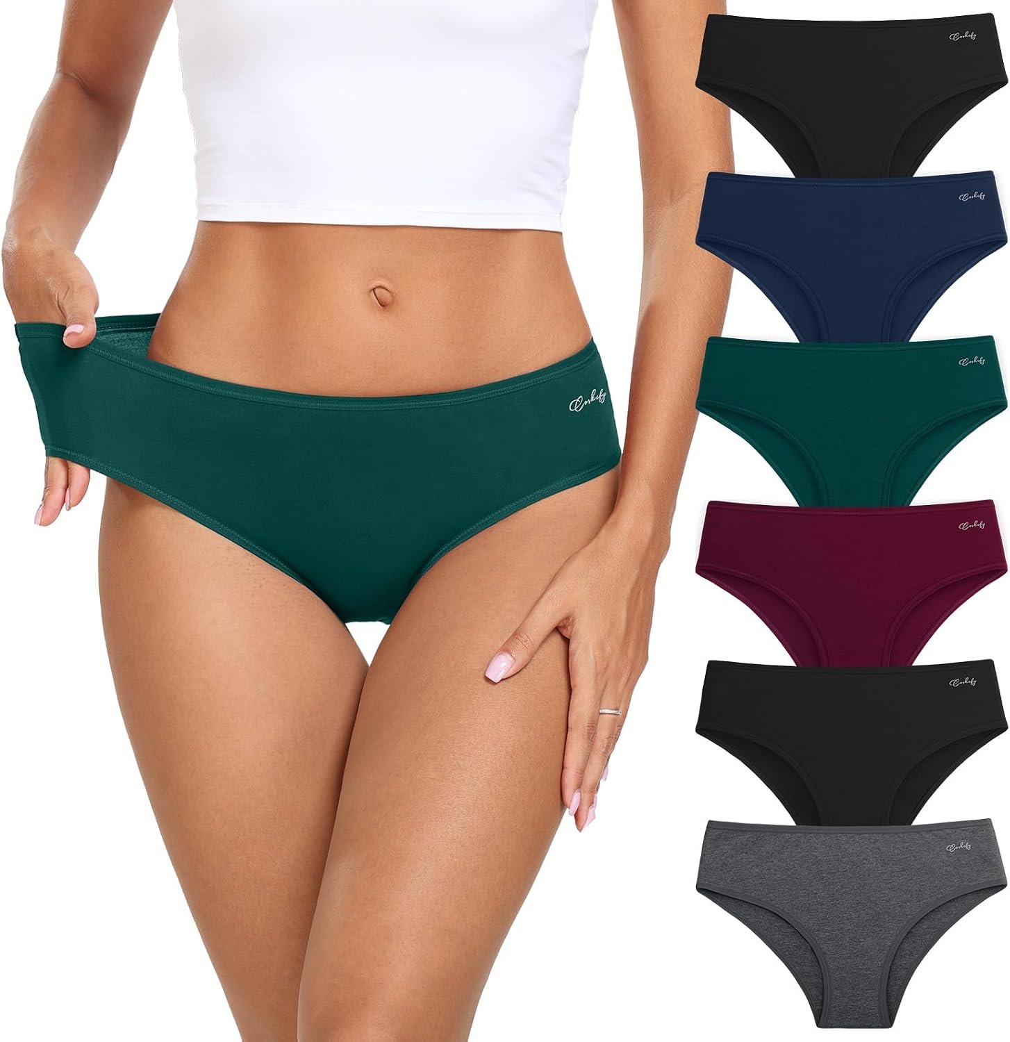 coskefy Women’s Underwear Cotton Hipster Panties Low Rise Briefs Soft Strench Breathable Ladies Bikini Underwear 6 Pack