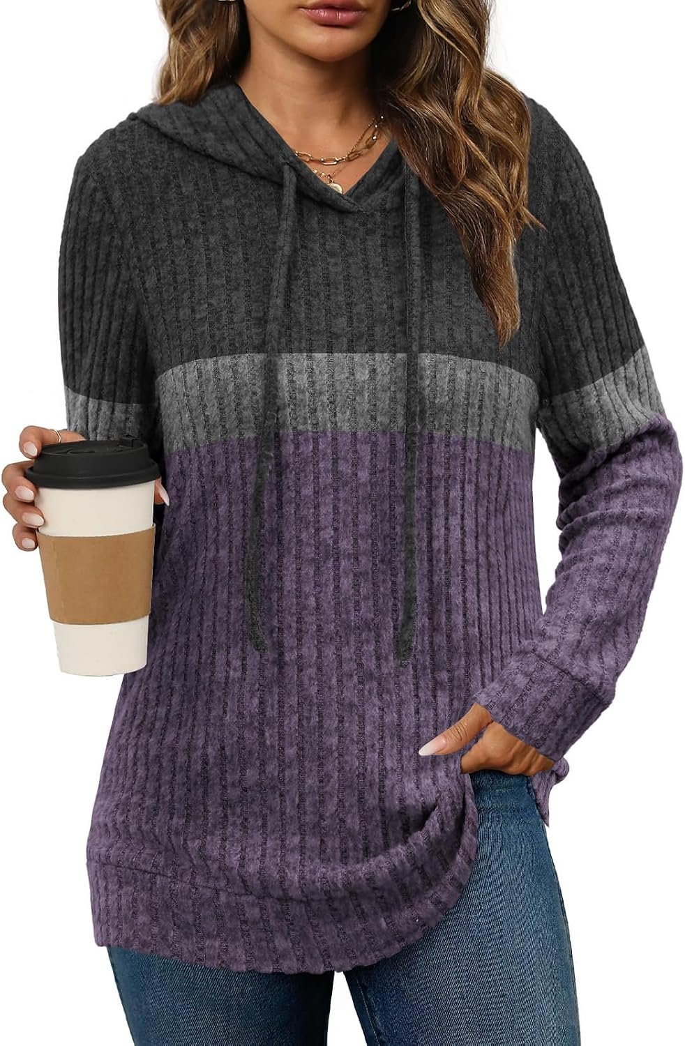 Lylinan Womens Soft Ribbed Knit Hoodie Sweaters Long Sleeve Pullover Shirts Lightweight Cozy Fall Tops