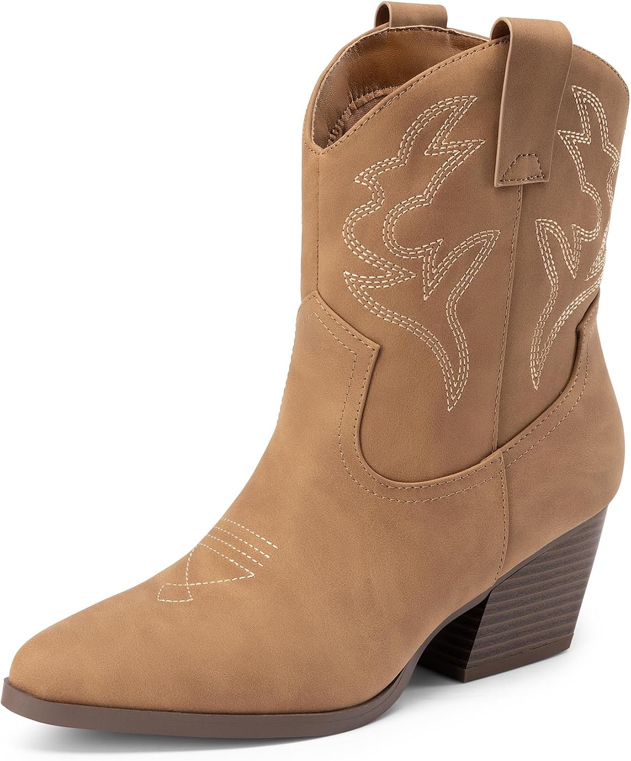 DREAM PAIRS Women’s Cowboy Cowgirl Boots Embroidered Stitched Short Western Boots Low Chunky Heel Pointed Toe Ankle Booties