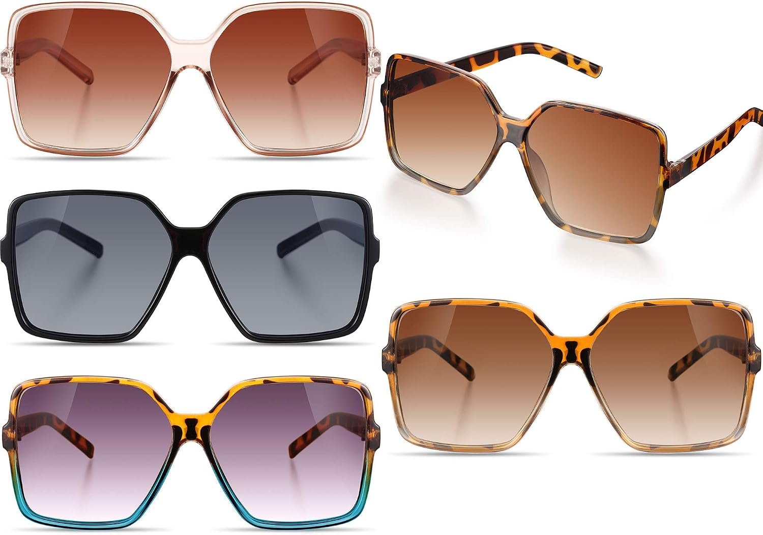 Weewooday 4 Pieces Oversized Square Sunglasses for Women Multicolor Flat Top Sunglasses Wide Oversized Shades (Vibrant Colors)