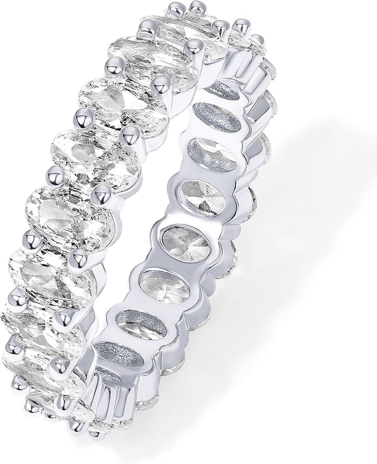 PAVOI 14K Gold Plated Eternity Ring for Women – Statement Eternity Band Rings with Oval Cubic Zirconia – Stackable Wedding Band – Love Engagement Trendy Bridal Jewelry