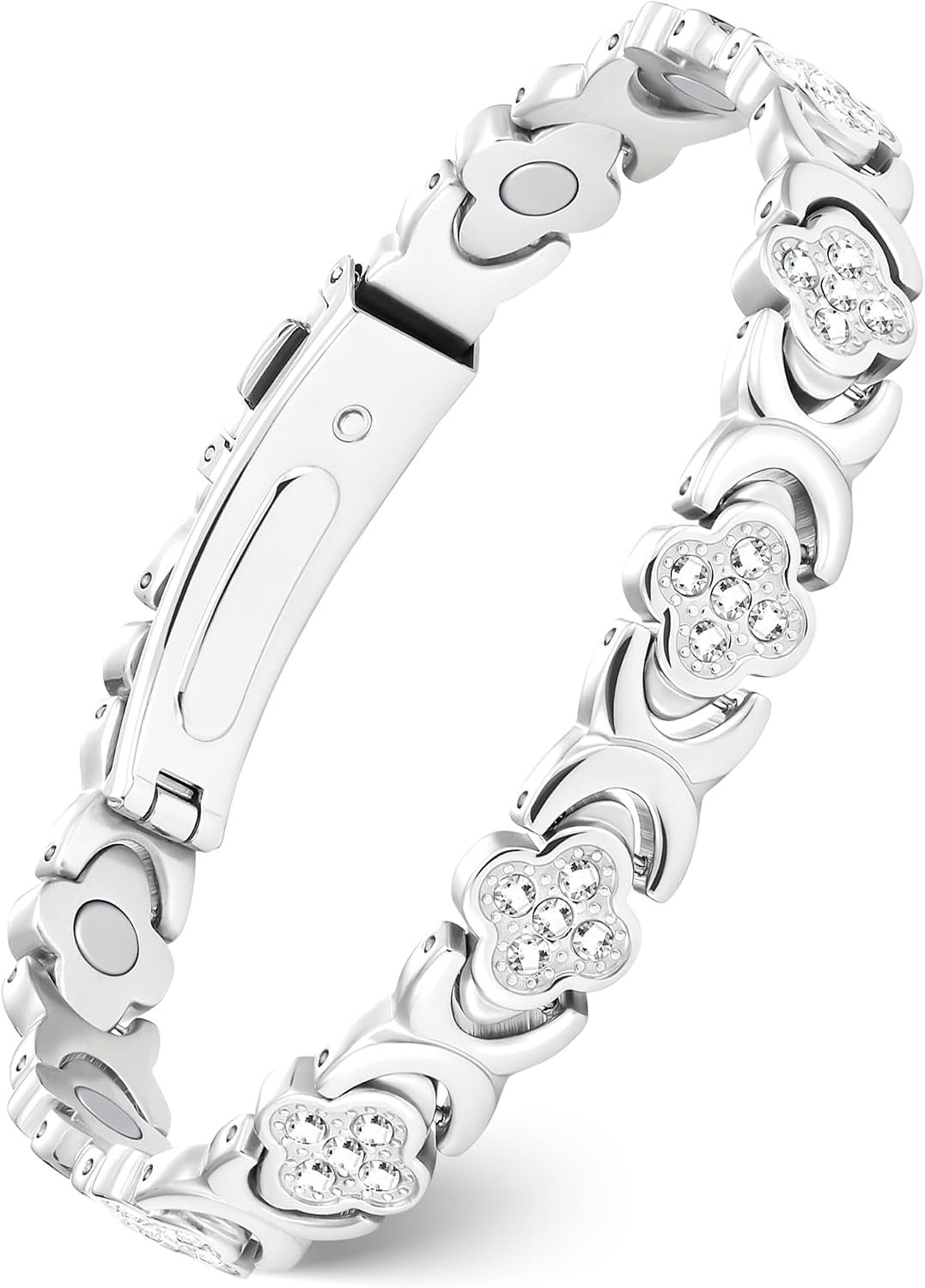 Feraco Pure Copper Bracelets for Women, Ultra Strength Magnetic Therapy Bracelet for Pain Relief with Neodymium Magnets & Sparkling Cubic Zirconia, Adjustable, Infinite Clover Jewelry