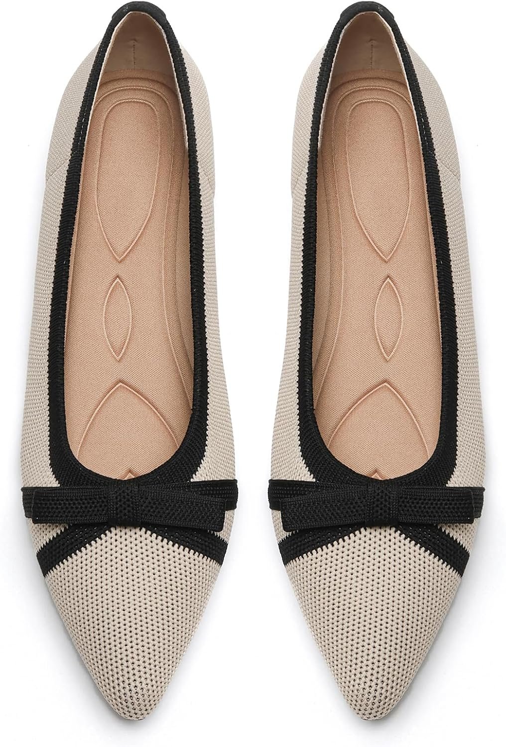 Flats for Women Pointed Toe Knit Foldable Ballet Women’s Flat Shoes Dressy Comfortable Slip On Womens Shoe for Casual Office Work