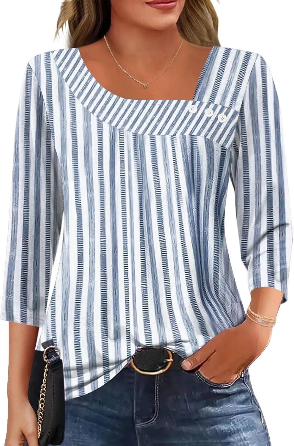 LOMON Womens 3/4 Length Sleeve T Shirts Asymmetrical Neck Tops Business Blouses for Women Fashion 2026