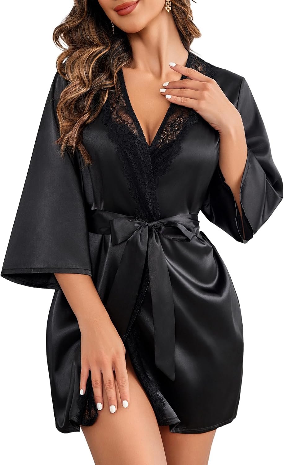 Avidlove Women’s Kimono Robe Short Satin Pure Short Silky Robes