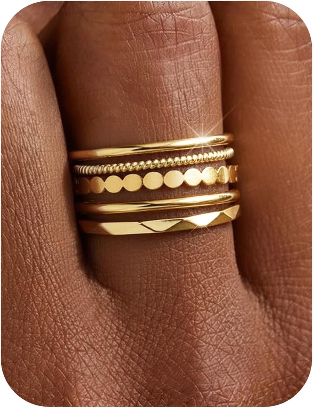 Florideco 14K Gold Plated Stackable Rings for Women Non Tarnish Thin Dainty Ring Set Minimalist Stacking Thumb Rings Statement Pinky Engagement Ring Promise Wedding Bands for Women Size 5-10