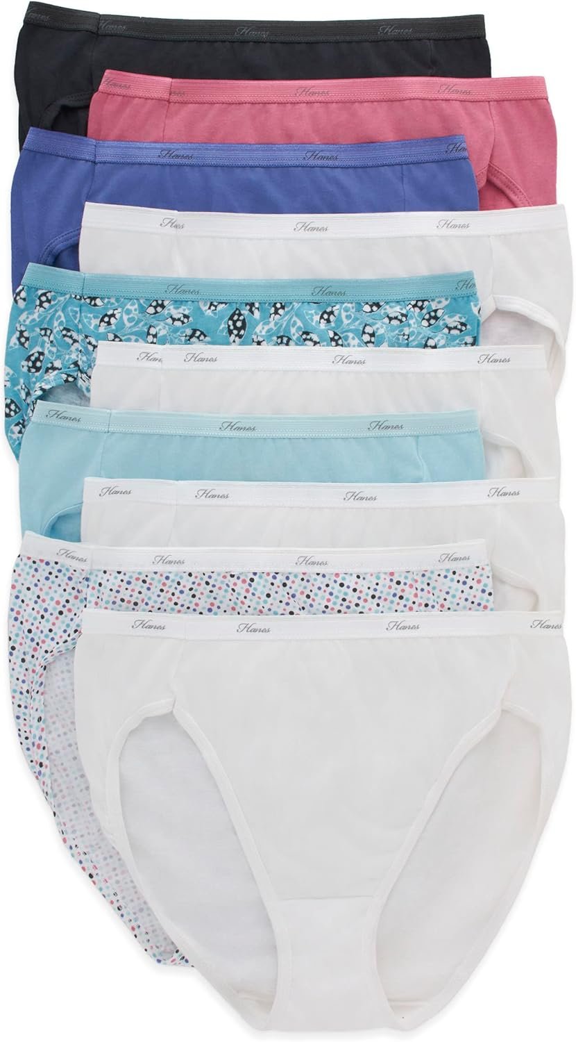 Hanes Women’s Underwear Pack, 10-Pack, Full-Coverage Cotton Blend Panties, Moisture-Wicking Underwear for Women