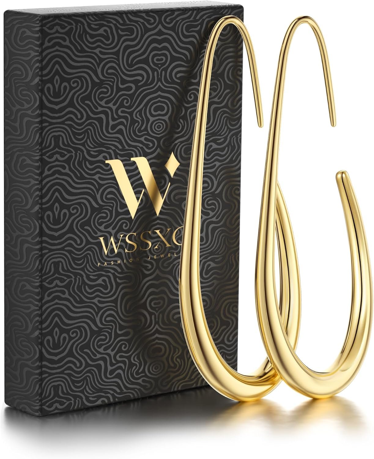 2Pairs Lightweight Teardrop Hoop Earrings for Women – 18k Gold Plated Large Small Size Oval Pull Through Hoop Earrings Teen Gift High Polished Statement Jewelry for Women