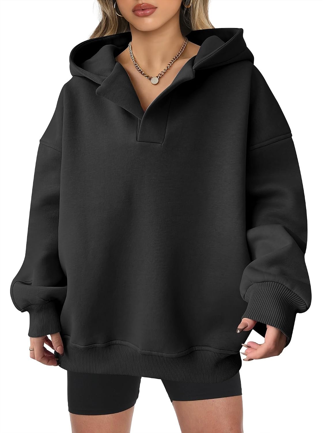 ANRABESS Womens Oversized Hoodies V Neck Sweatshirts Fleece Long Sleeve Pullover Y2K Clothes 2026 Fall Trendy Outfits