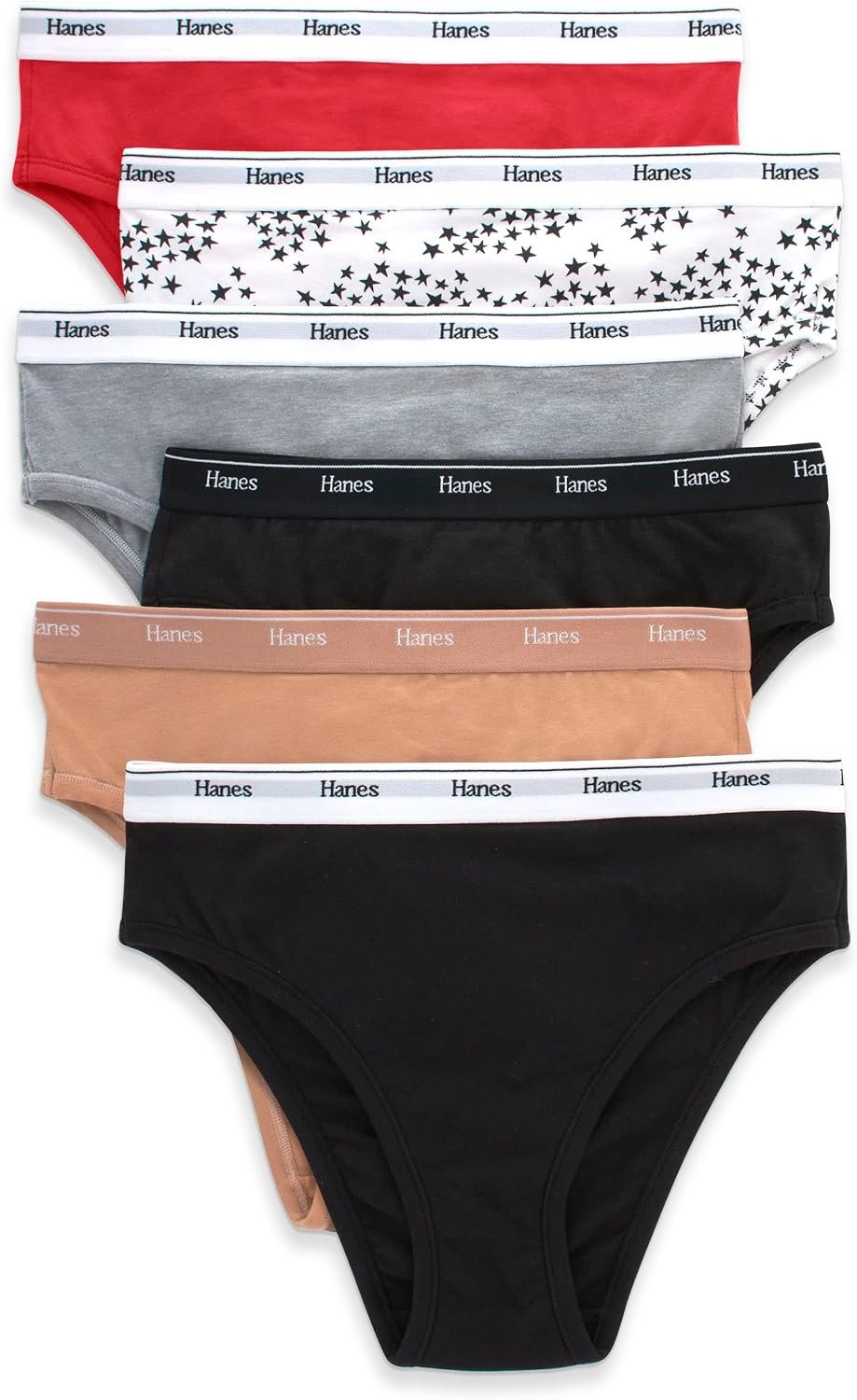 Hanes Women’s Originals Hi-leg Panties, Breathable Stretch Cotton Underwear, Assorted, 6-pack