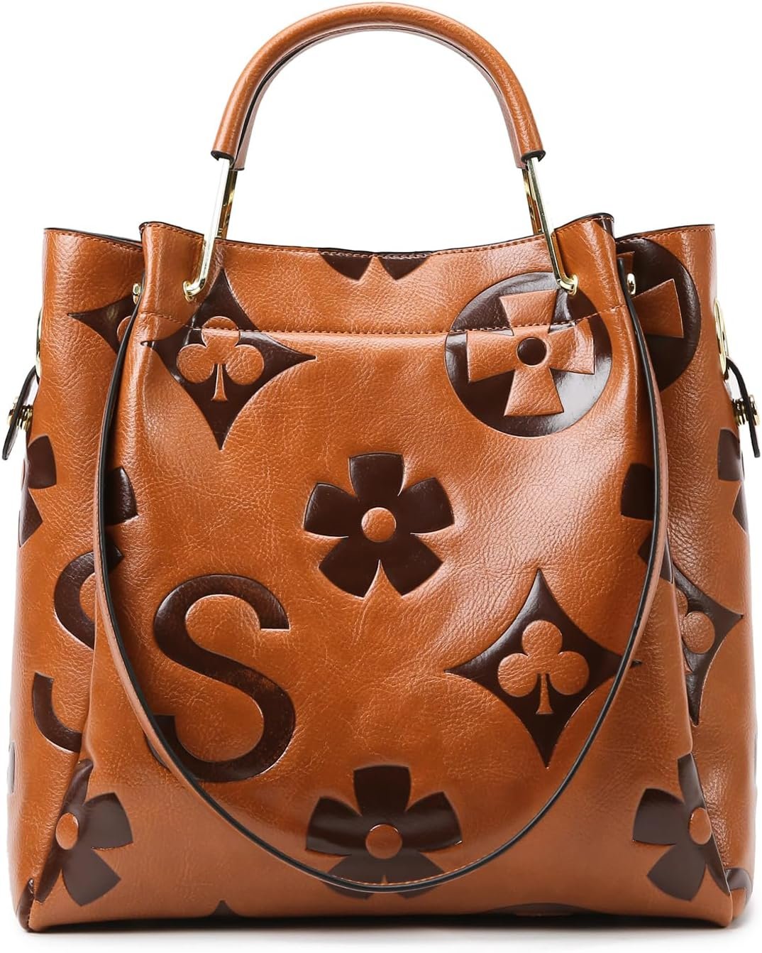 Travistar Floral Handbags Purses Women – Embossed Vegan Leather Top Handle Handbag Set Large Shoulder Bag Ladies Bucket Tote