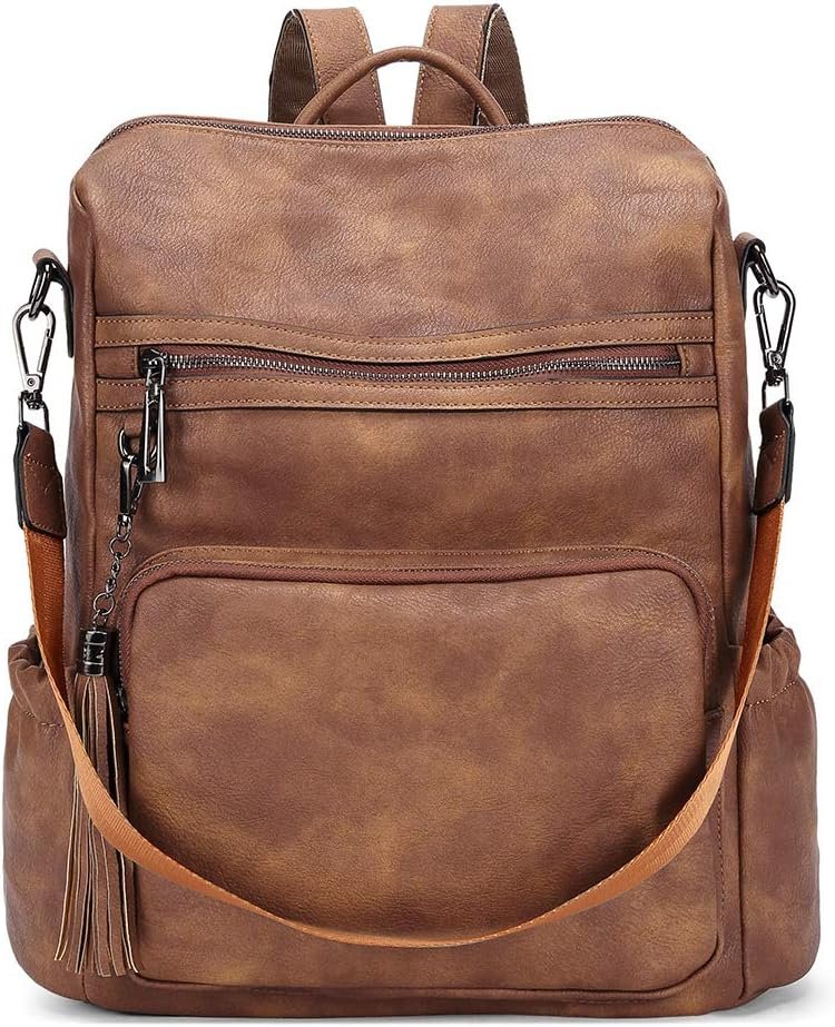 CLUCI Backpack Purse for Women Travel Backpack Large Leather Fashion Designer Lady Shoulder Bag with Tassel Brown