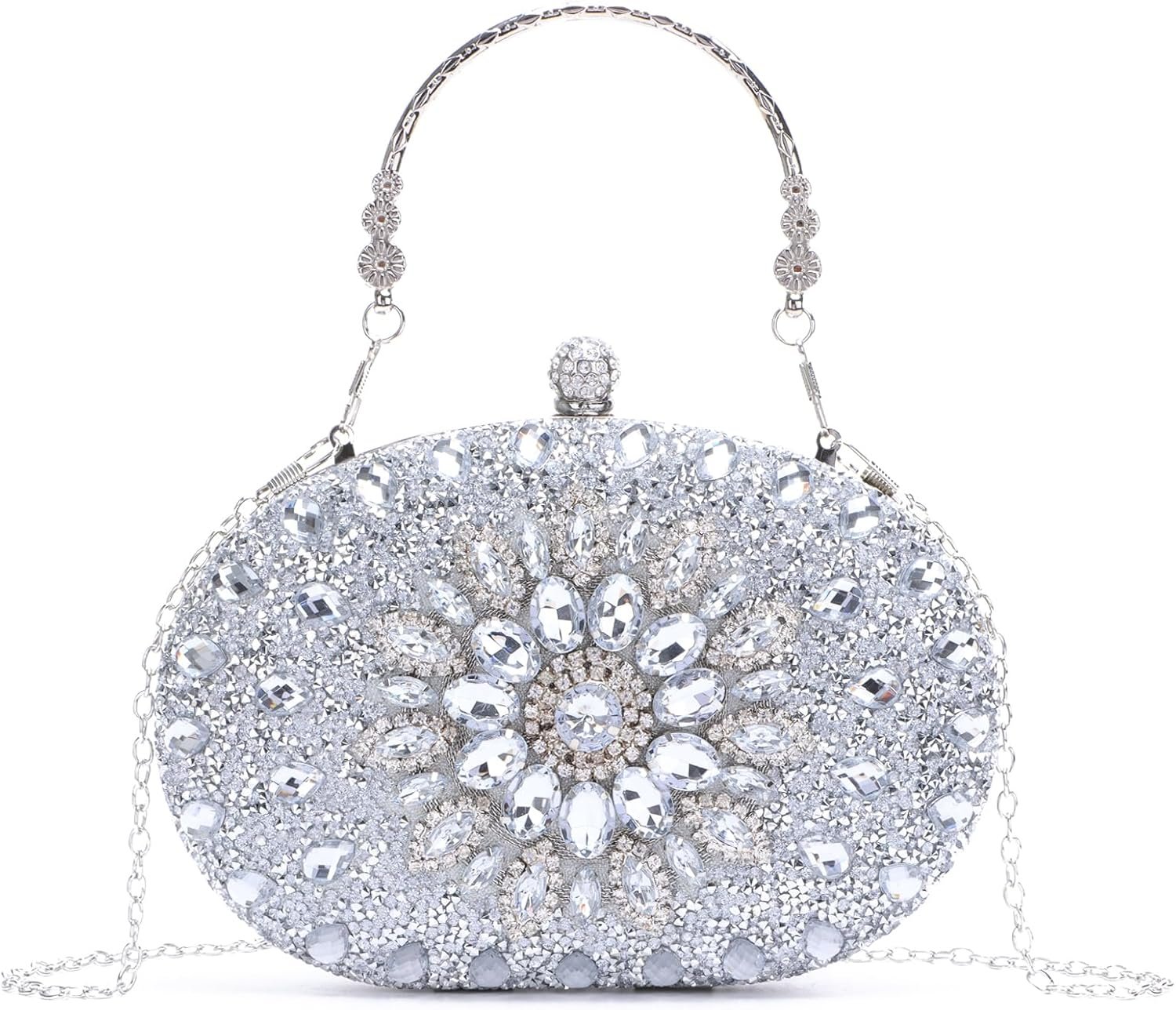 Emprier Women Rhinestone Evening Clutch Bag Crystal Sunflower Wedding Party Purse Bling Diamond Handbag with Handle