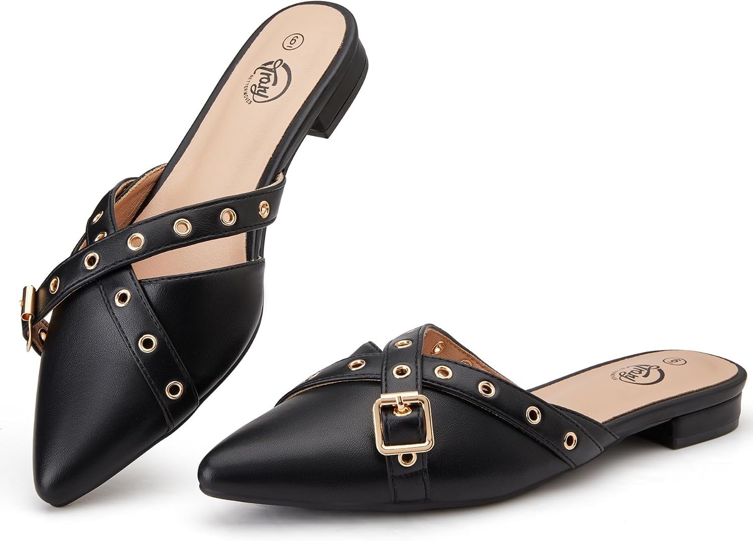 Trary Women’s Black Bow Pointed Toe Mules, Modern Mule