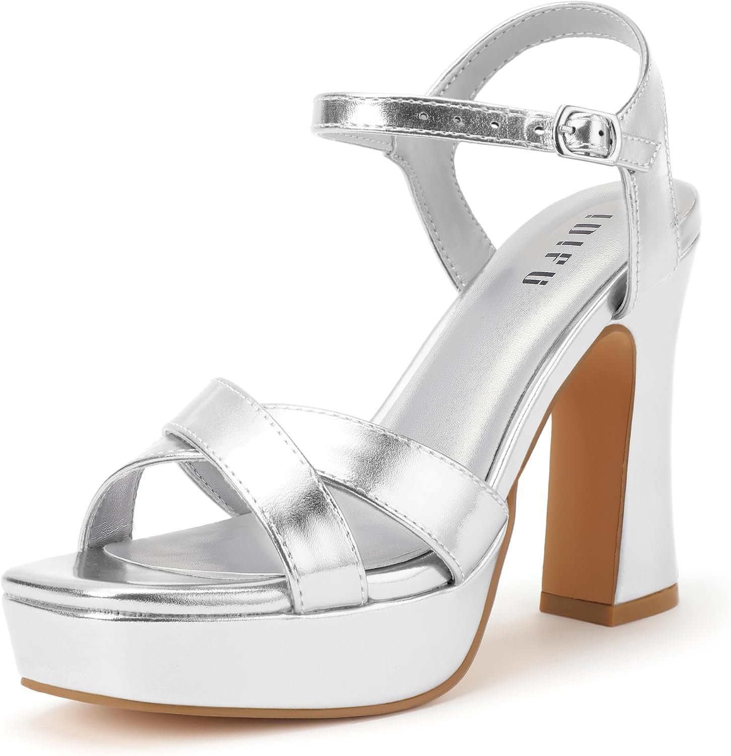 IDIFU IN4 Platform Heels for Women Strappy Square Open Toe Chunky Block High Heeled Sandals Comfortable Dressy Wedding Party Dress Shoes Cute Ankle Strap Heels