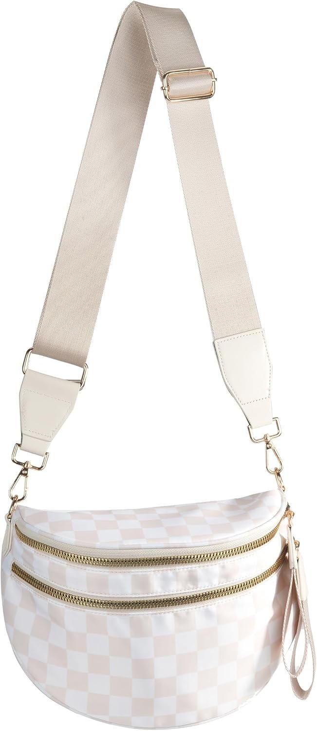 FEIBOON Spacious Checkered Nylon Crossbody Bag Bum Bag Handbags Wallets for Women