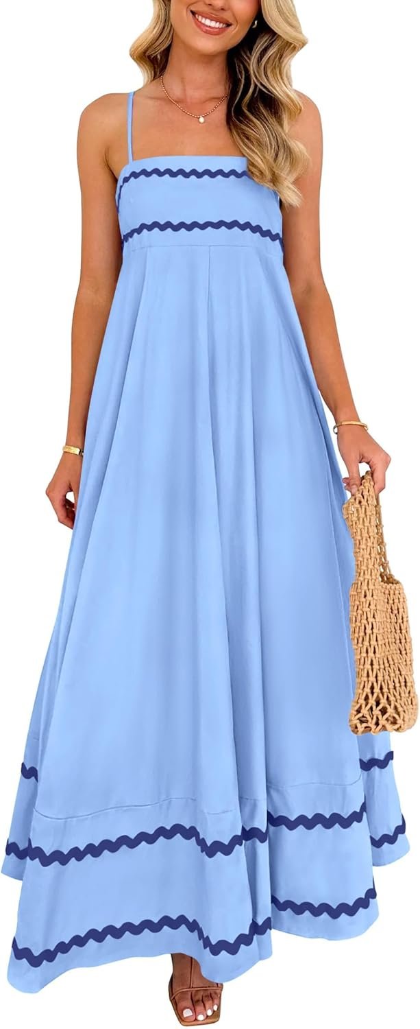 PRETTYGARDEN Women’s 2026 Summer Flowy Maxi Dress Casual Sleeveless Spaghetti Strap Ruffle Beach Long Dresses