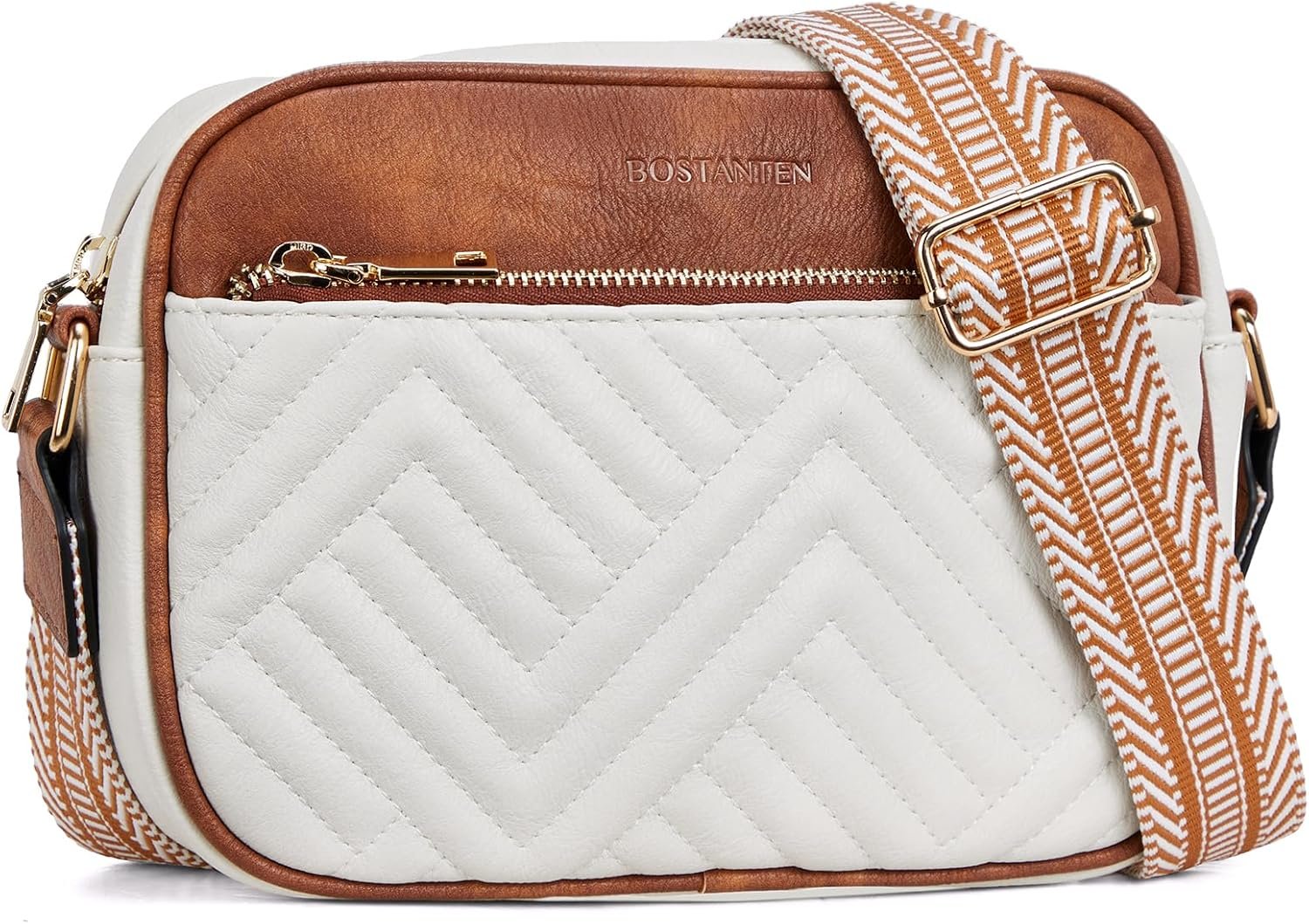 BOSTANTEN Quilted Crossbody Bags for Women Vegan Leather Purses Shoulder Handbags with Wide Strap