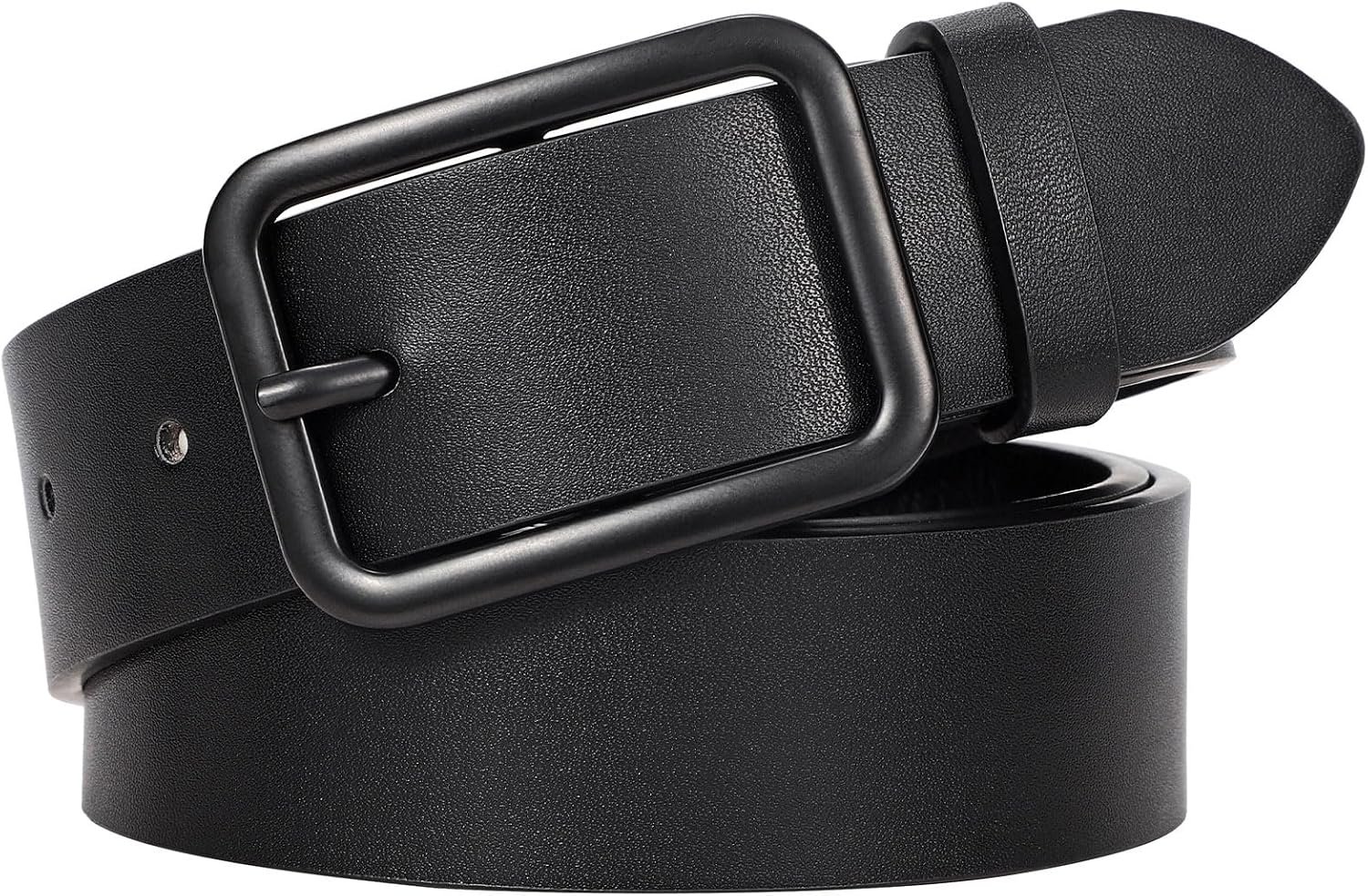 WERFORU Women Classic Black Leather Belt With Square Silver Buckle For Jeans Pants,1.3″ width