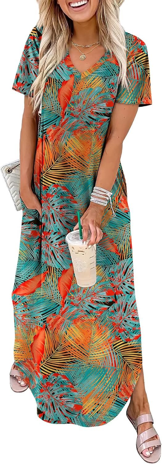 WIHOLL Women’s Summer Short Sleeve Dresses Maxi Dress Vacation Beach Sundresses 2026 with Pockets