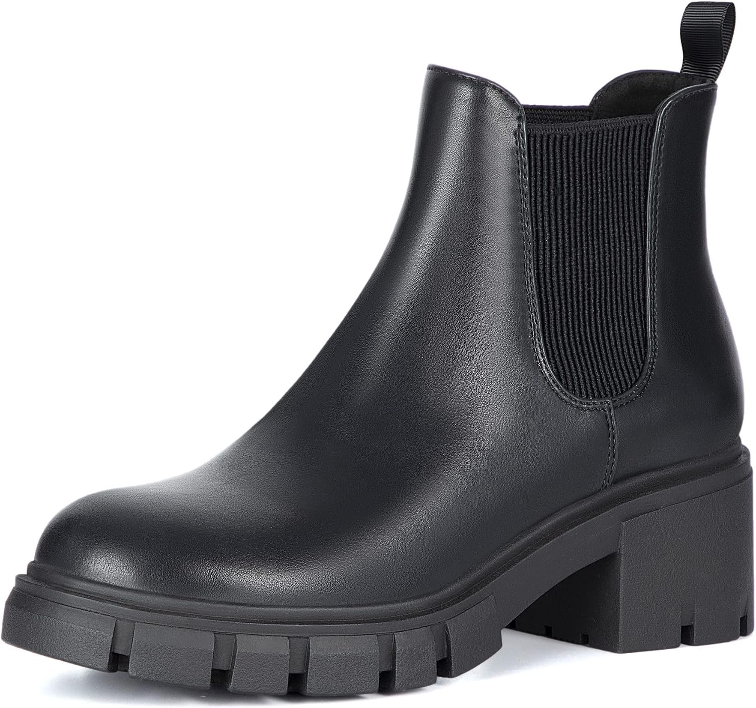 Athlefit Women’s Chelsea Boots Fashion Lug Sole Chunky Heel Slip on Elastic Ankle Booties