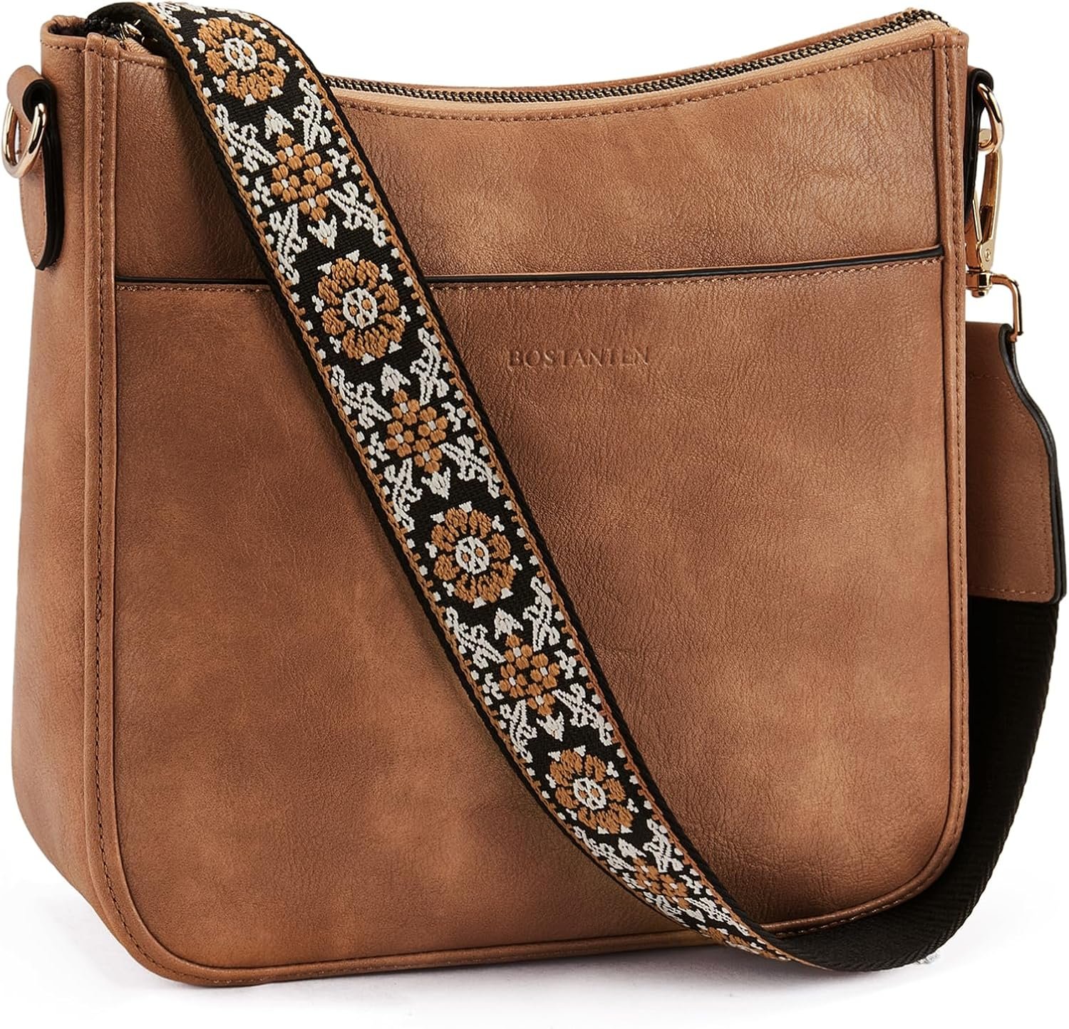 BOSTANTEN Crossbody Bags for Women Trendy Vegan Leather Hobo Purses Shoulder Handbags Wide Shoulder Strap