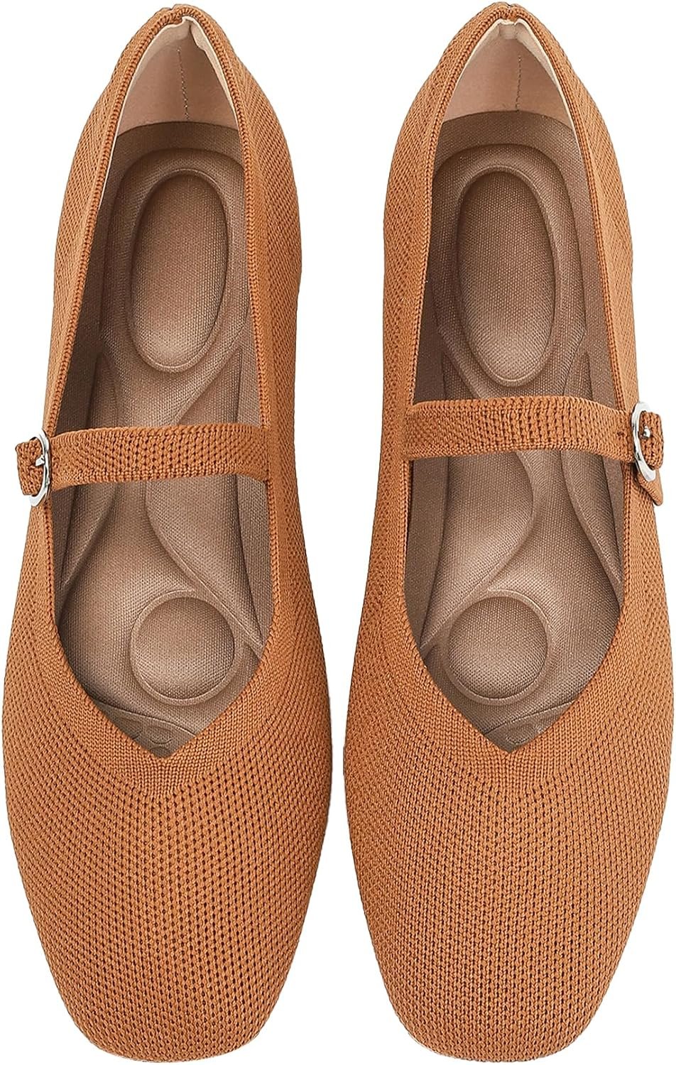 Knit Flats for Women Square Toe Casual Ballet Flat Shoes with Ankle Strap Washable Comfortable Formal Mary Jane Flat Shoes