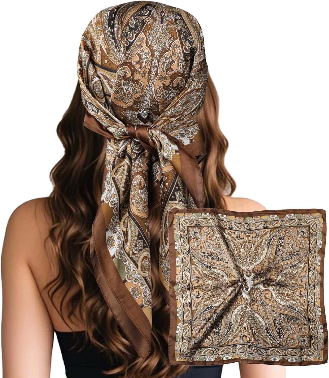 Sumolux Head Hair Scarf for Women Like Satin Silk Scarf Bandana Hair Wrapping Night Large Square Scarves 27.5″