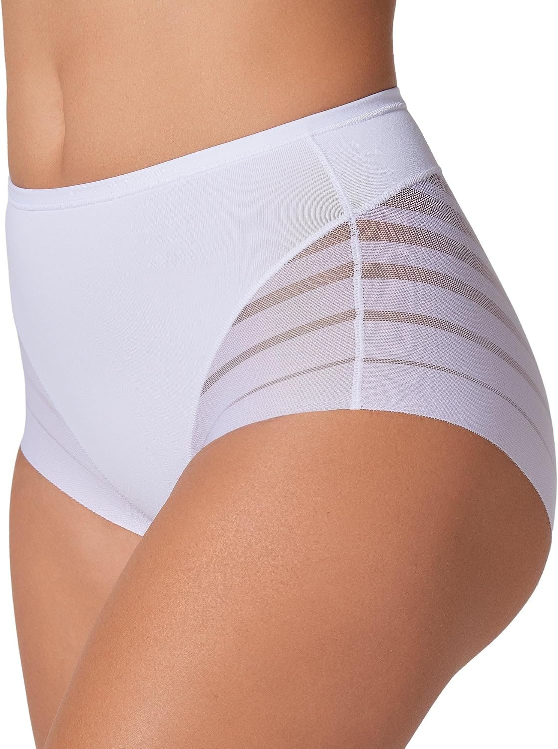 Leonisa High Waisted Invisible Tummy Control Shapewear for Women – Stripe Lace Ladies Underwear Panties