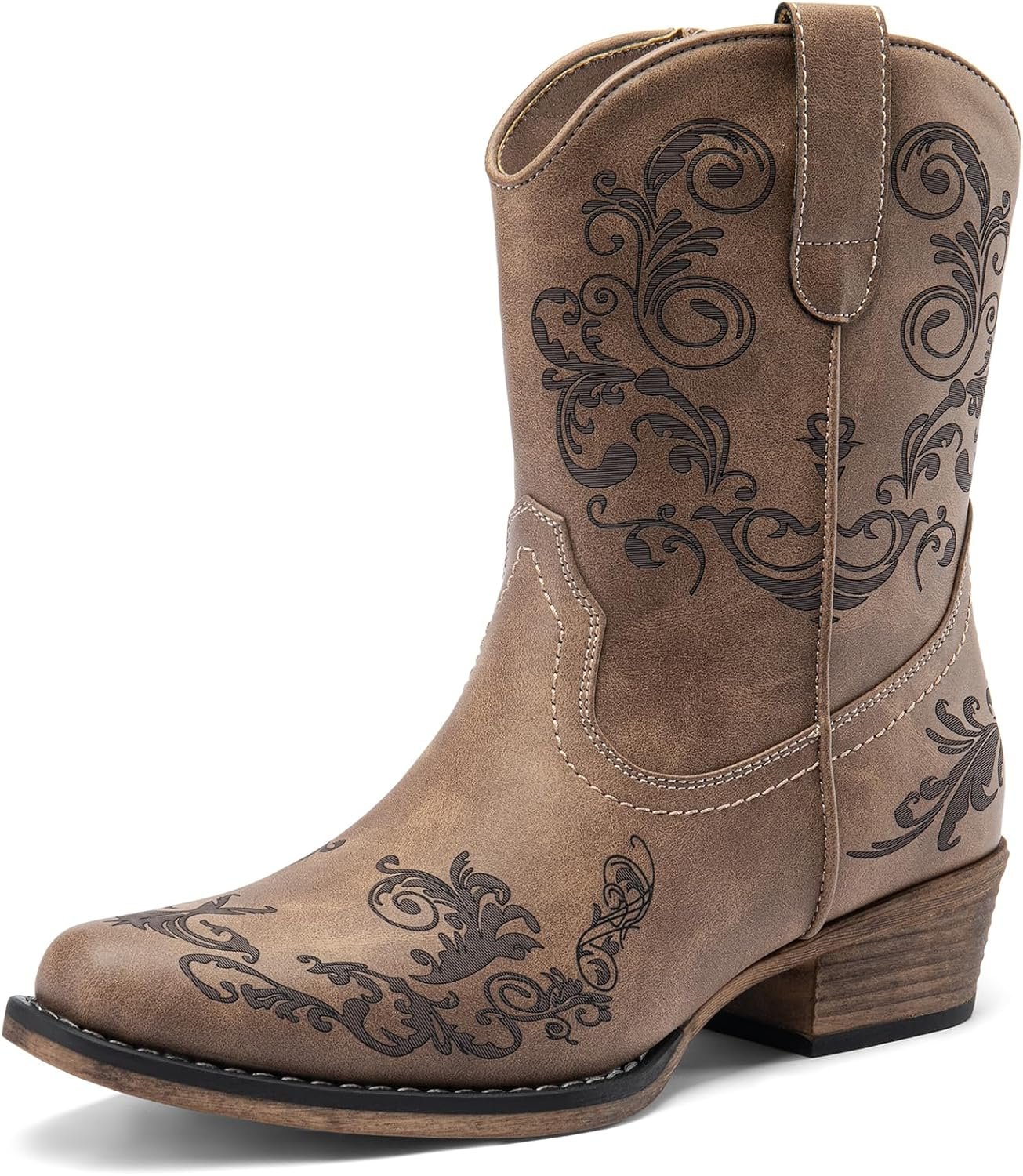 DREAM PAIRS Women’s Cowboy Cowgirl Western Ankle Boots Low Chunky Heels Square Toe Fall Short Booties Shoes