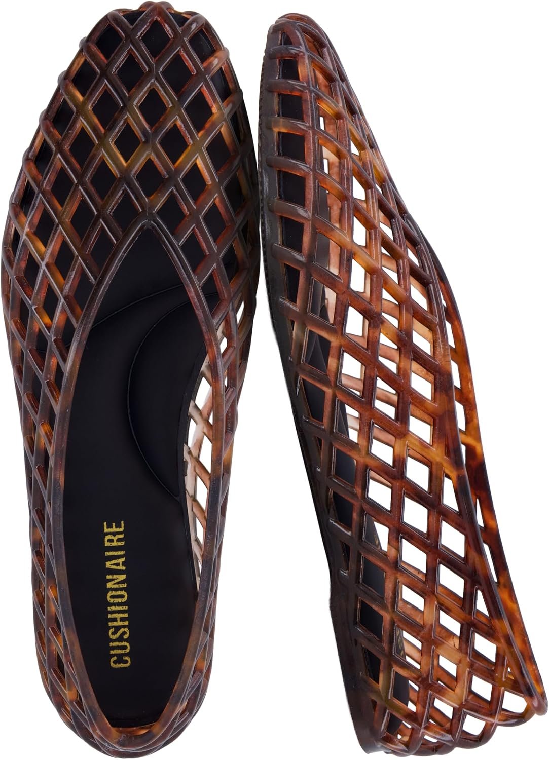 CUSHIONAIRE Siesta Modern Lattice Ballet Flats for Women, Comfortable Slip On Pointed Toe Womens Jelly Shoes