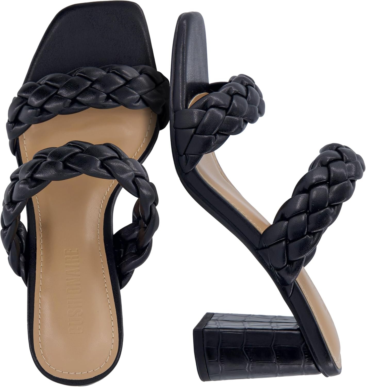 CUSHIONAIRE Irine Chunky Heels for Women, Braided Block Heel Sandals with Square Toe and Memory Foam