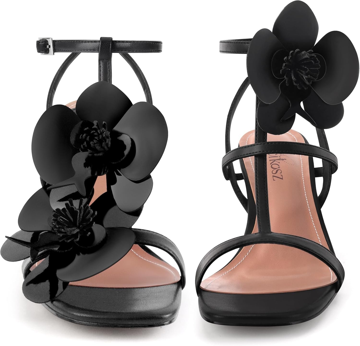 LACIKOSZ Floral High Heels Womens Strappy Sandals Wedding Bride Dressy Shoes Open Toe Ankle Strap Sandals