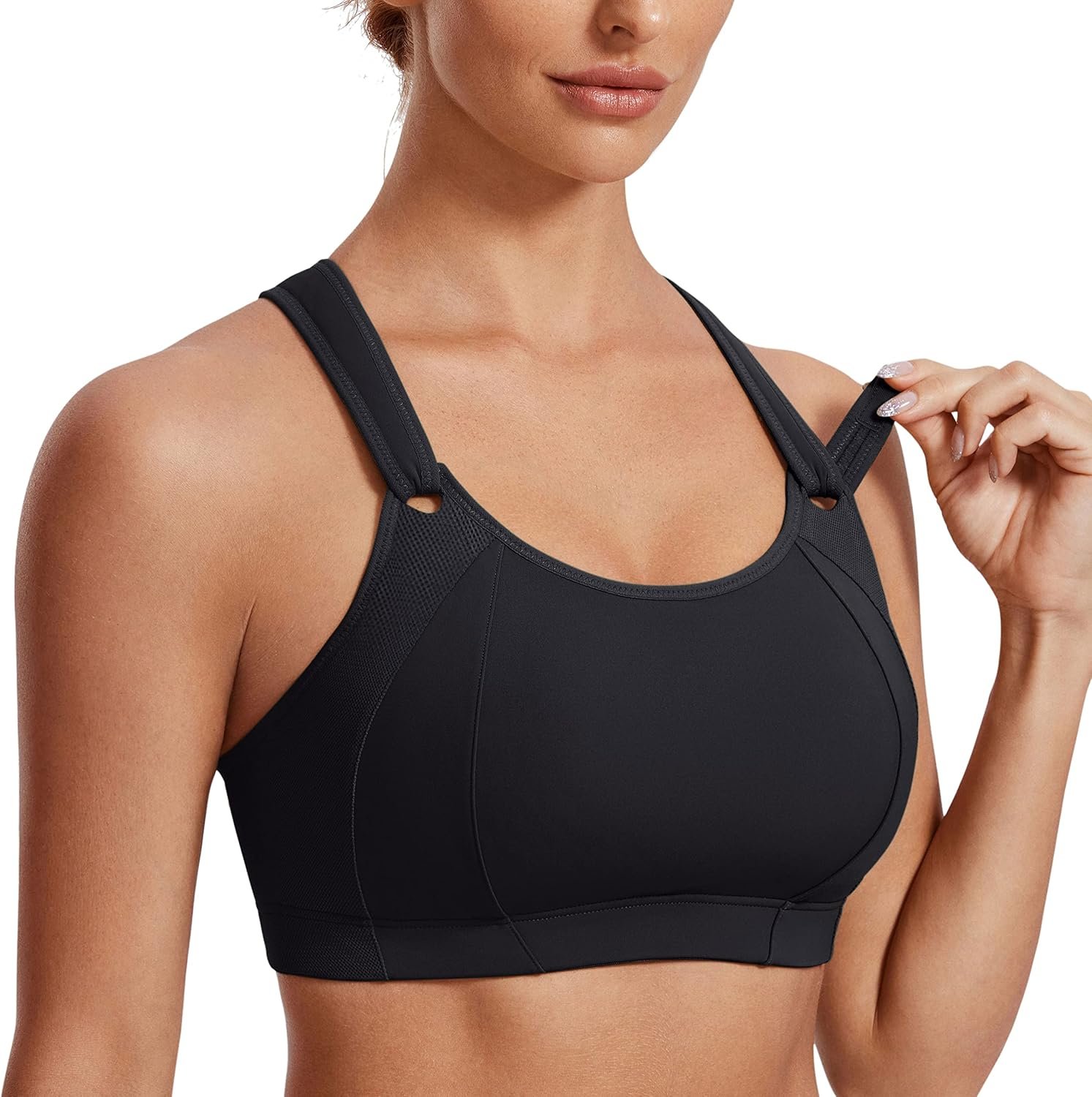 SYROKAN Women’s Sports Bra Front Adjustable High Impact Support Padded Wireless Racerback Plus Size Running Bra