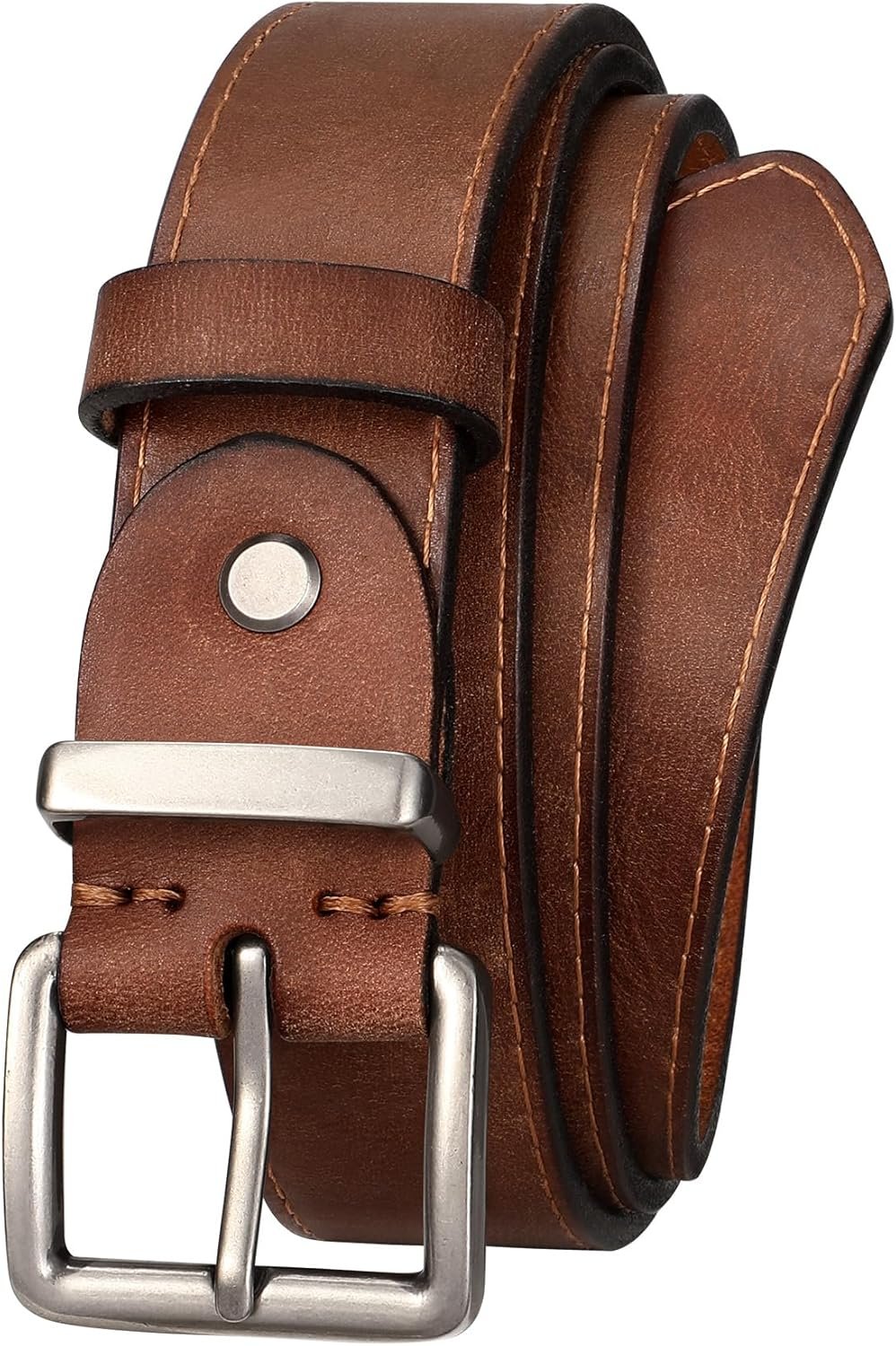 Women’s Full Grain Leather Belt for Jeans Pants Real Genuine Leather Waist Belt with Matte Gold/Silver Buckle