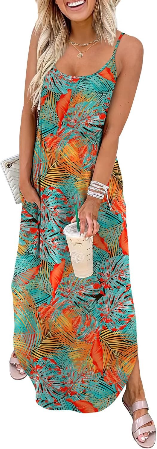 WIHOLL Women’s Maxi Dresses for Women Casual Long Summer Sun Dresses 2026 Spaghetti Strap Hawaiian Vacation Outfits for Women
