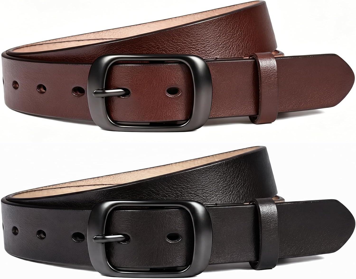 West Leathers [2 Pack Genuine Leather Belts for Women, Durable Womens Belt with Classic Pin Buckle for Jeans, Pants&Dresses