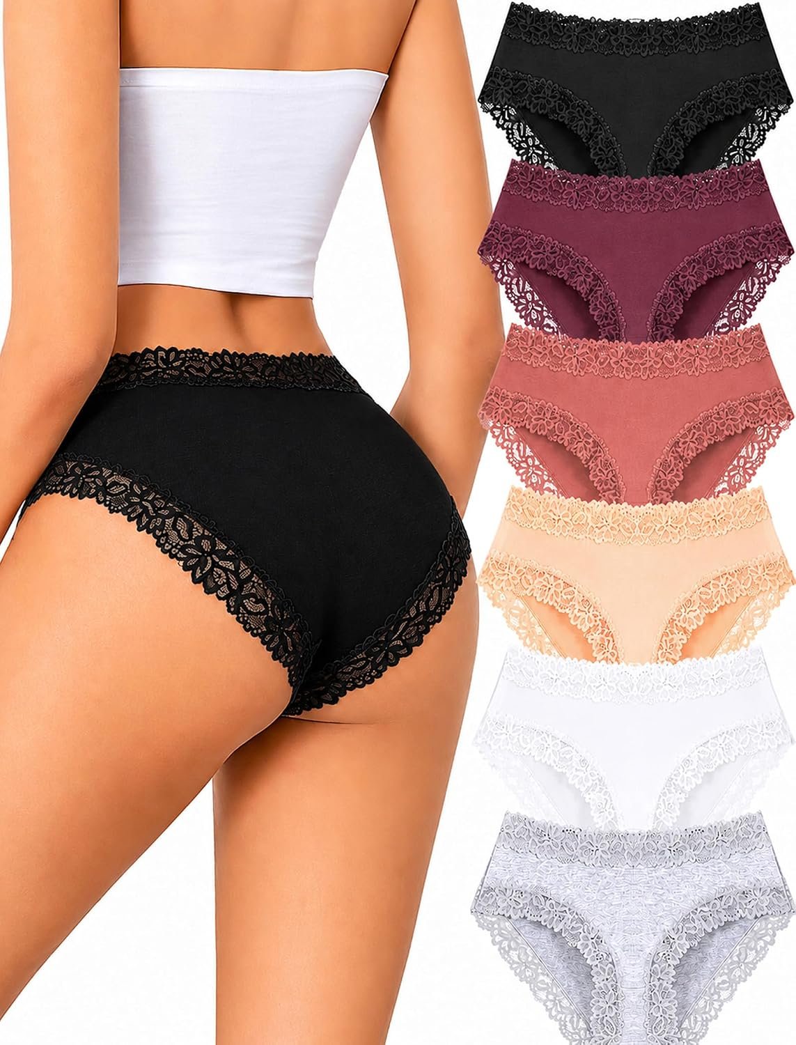 ALL OF SHE Womens Cotton Underwear Cheeky Lace Bikini Panties Sexy Briefs Soft Breathable Lingerie for Ladies Underwear Pack