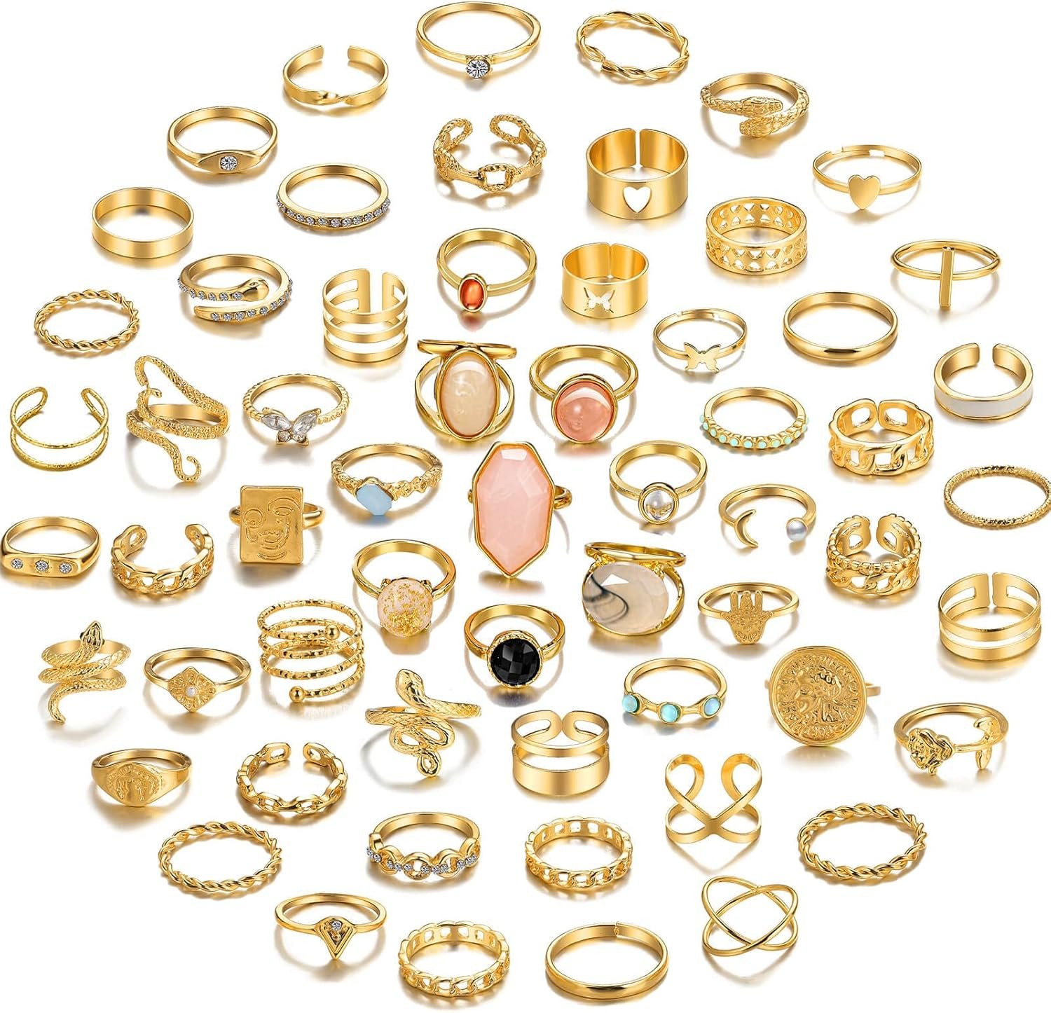 60 Pcs Gold Stacks Ring Sets for Women Non Tarnish, Dainty Vintage Stackable Rings Pack, Finger Midi Knuckle Rings for Jewelry Gift