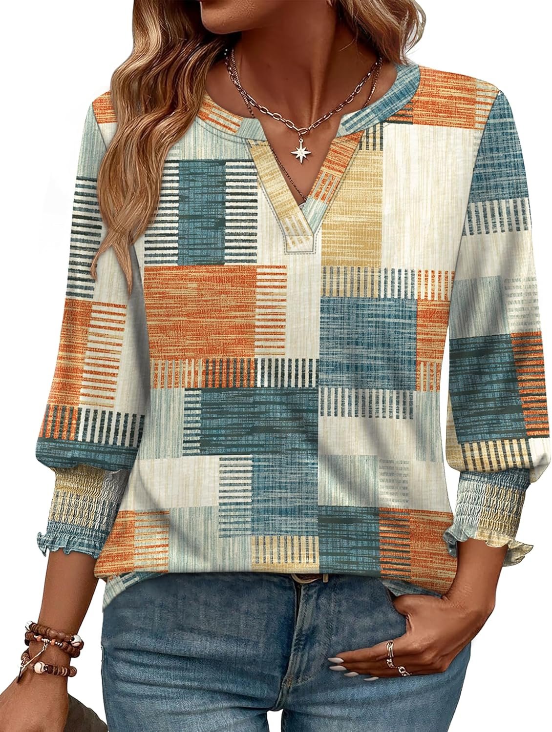 WIHOLL 3/4 Length Sleeve Womens Tops Summer Shirts Spring Vacation Outfits Dressy Casual Trendy Fall S-3XL