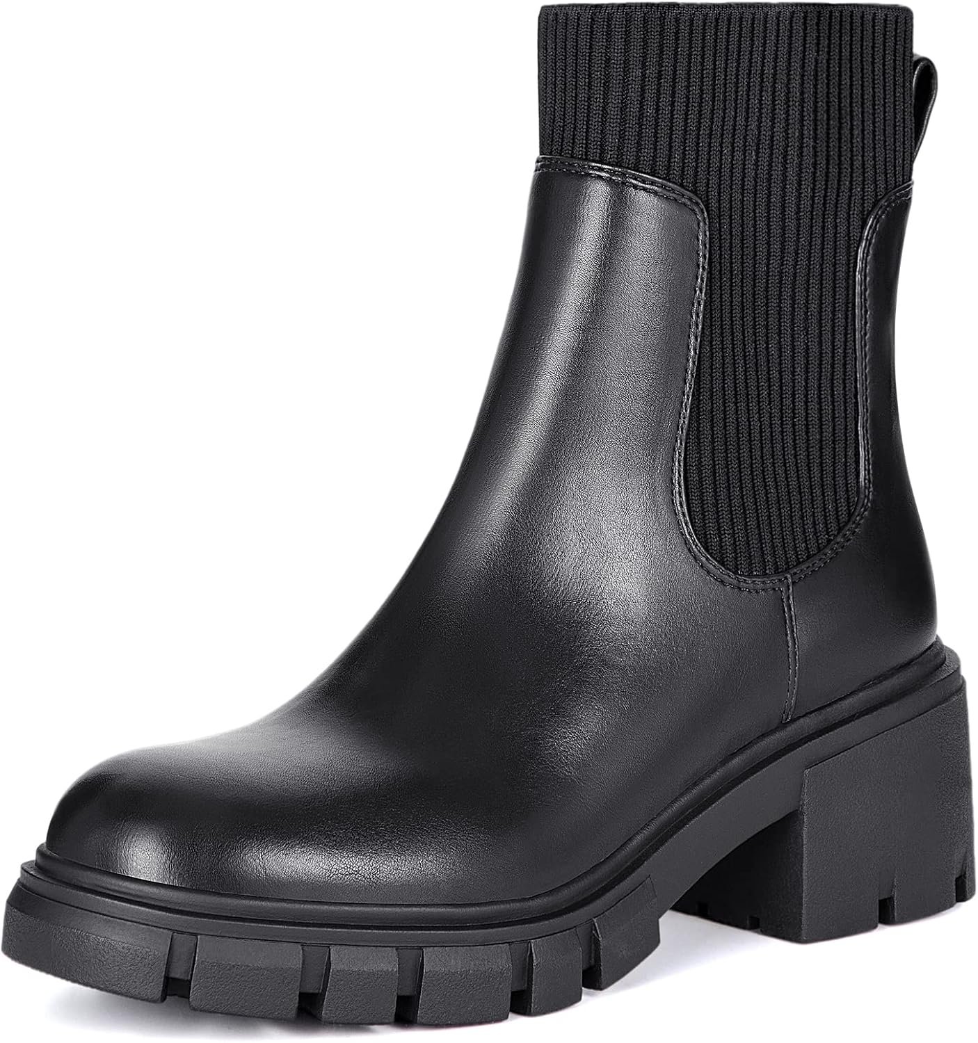 Athlefit Women’s Chelsea Boots Fashion Slip on Platform Ankle Boots Lug Sole Chunky Booties