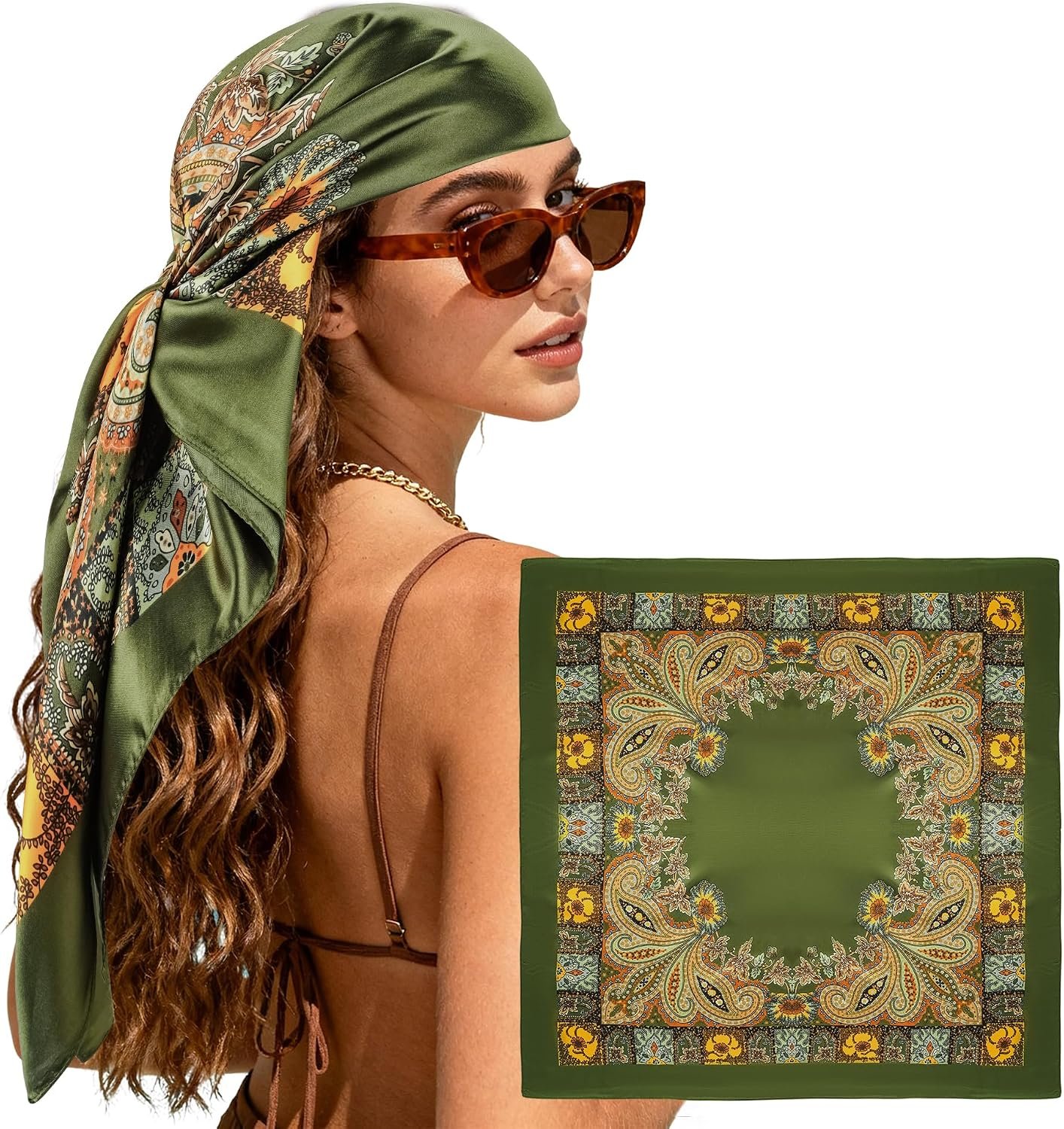 Large Square Head Scarf Bandana – 35″ Satin Hair Scarf for Women Like Silk Scarf Fashion Hair Wrapping
