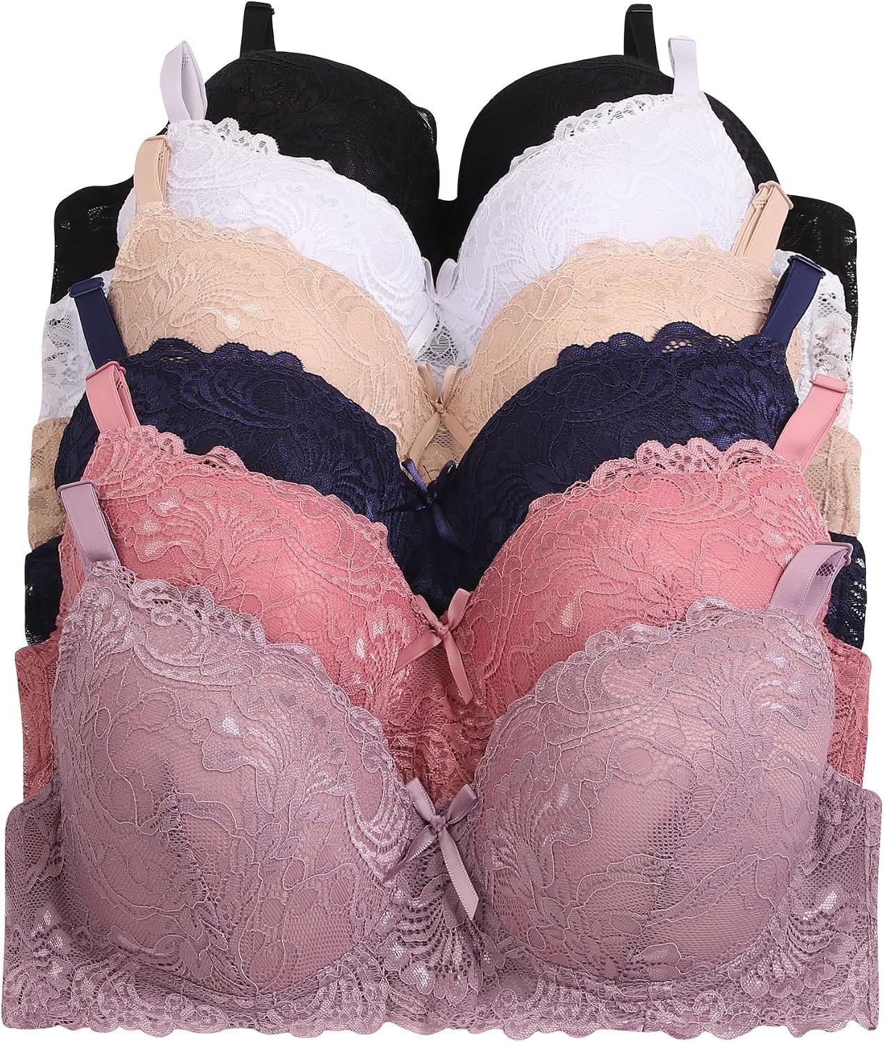 Viola’s Secret 6 Pack of Color Print T-Shirt Bras B Cup C Cup and D Cup